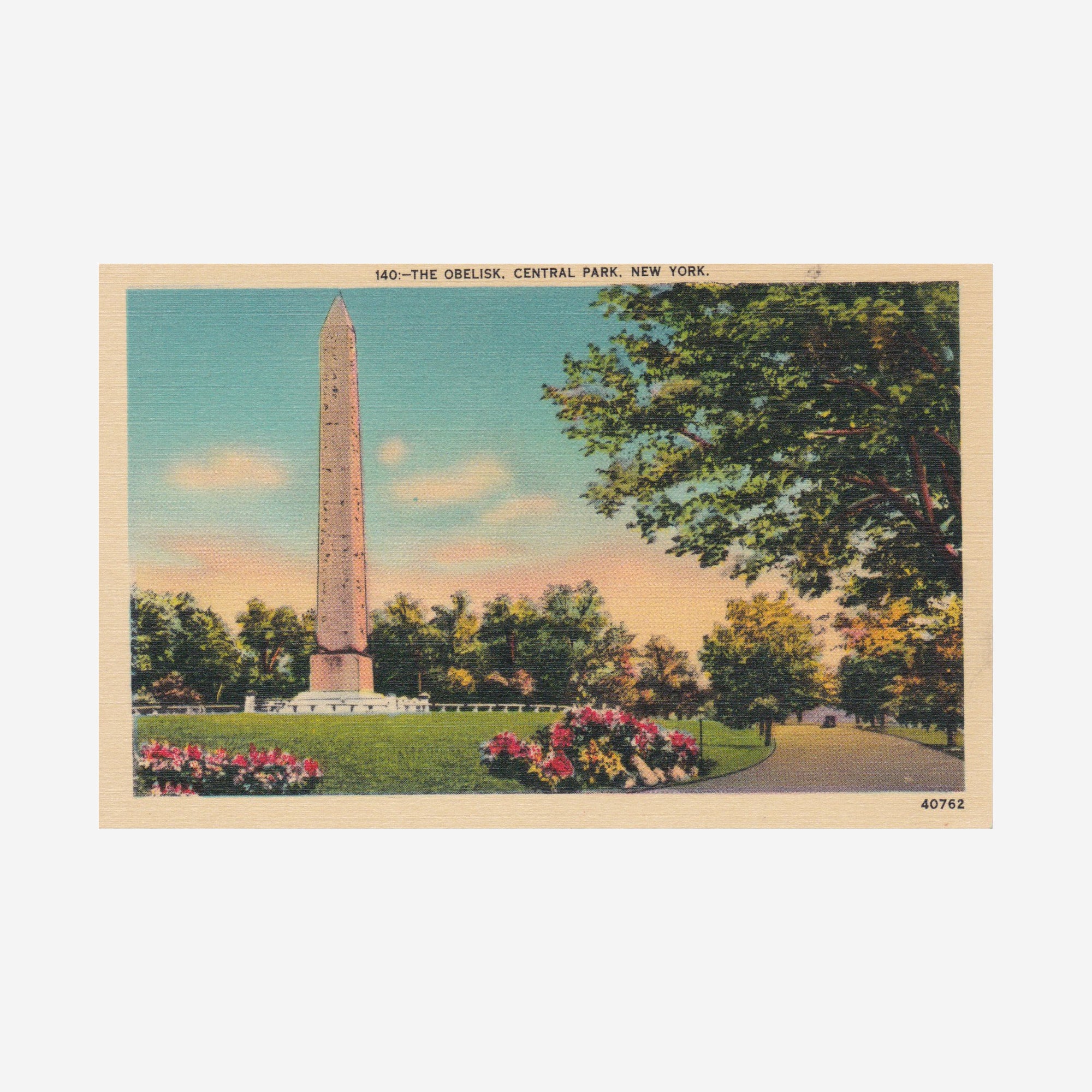 Vintage The Obelisk, Central Park, New York Linen Era Postcard