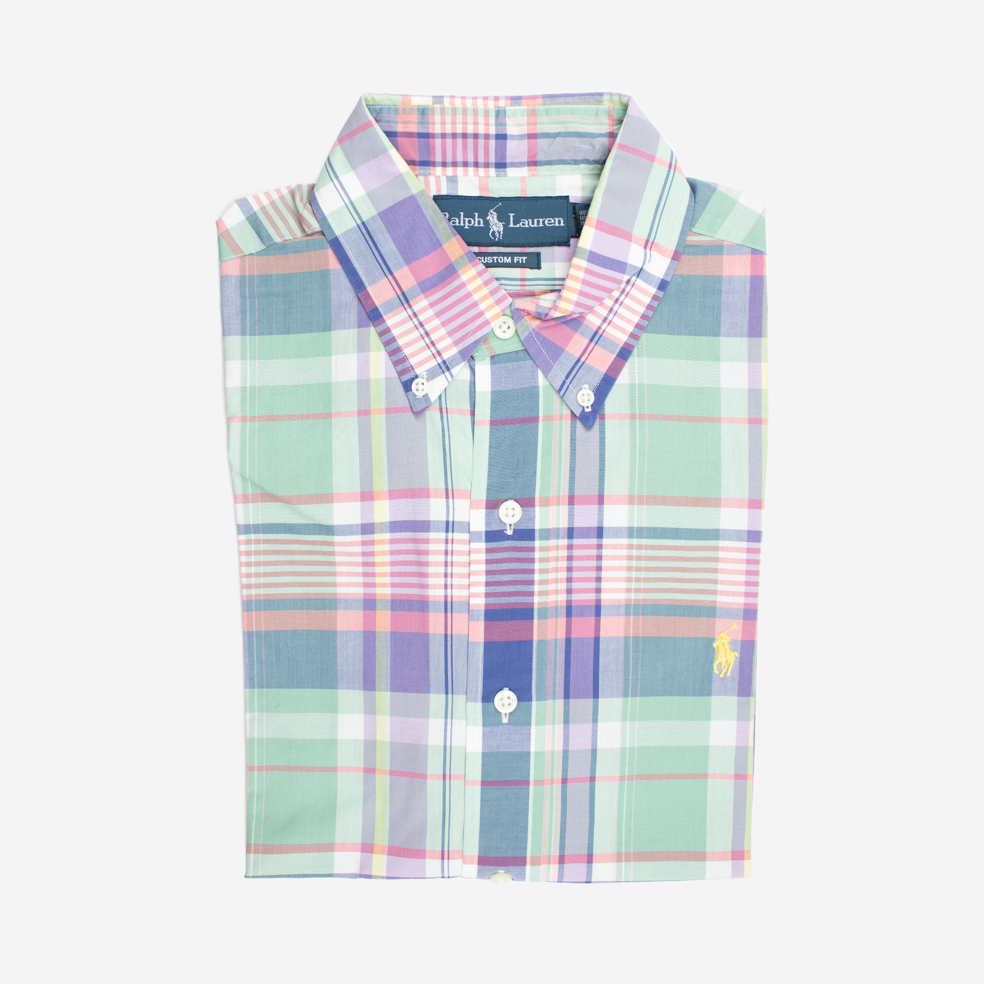 Vintage 100% Cotton Coral Plaid Medium Short Sleeve Shirt — Ralph Lauren
