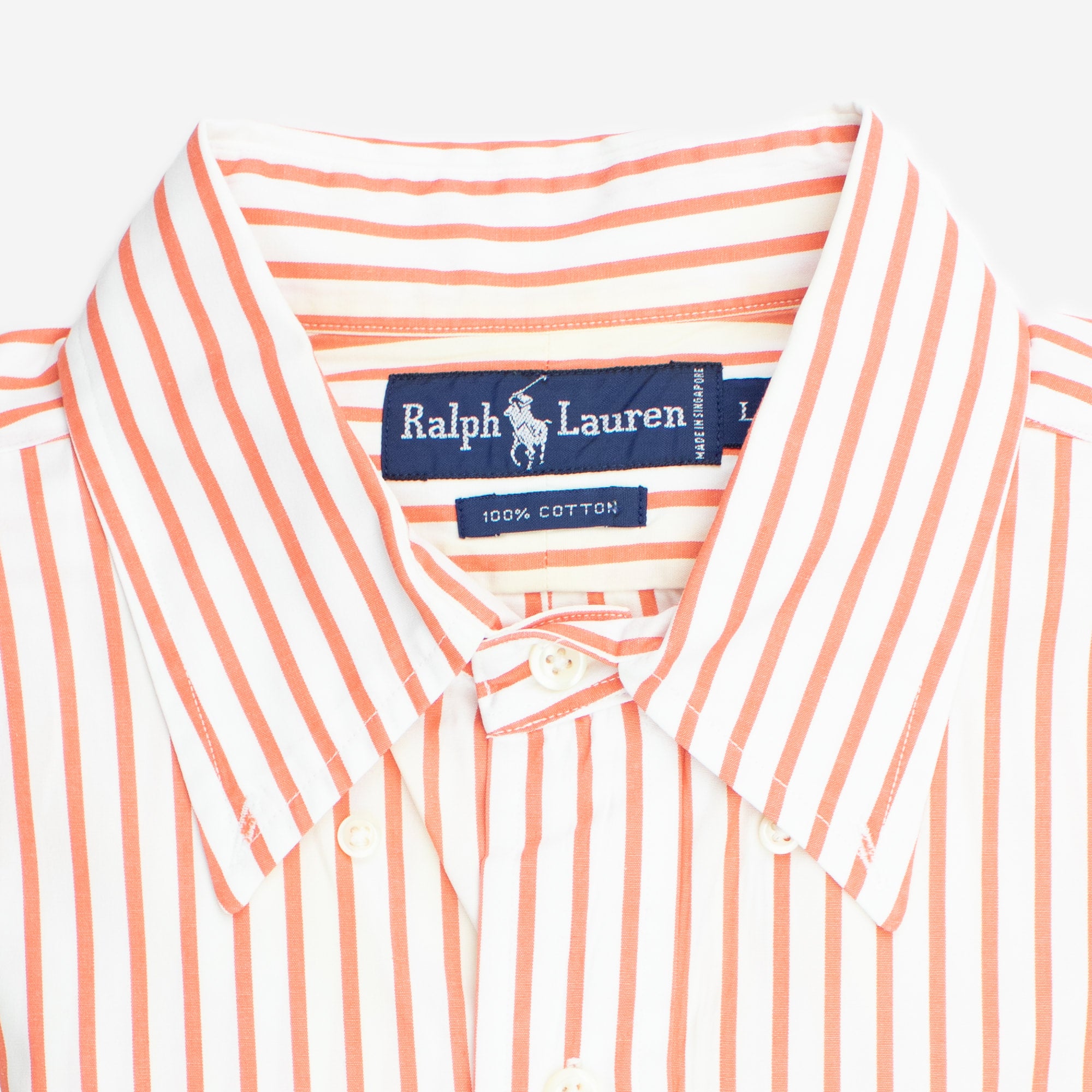Vintage 100% Cotton Orange/White Pinstripe Large Short Sleeve Shirt — Ralph  Lauren