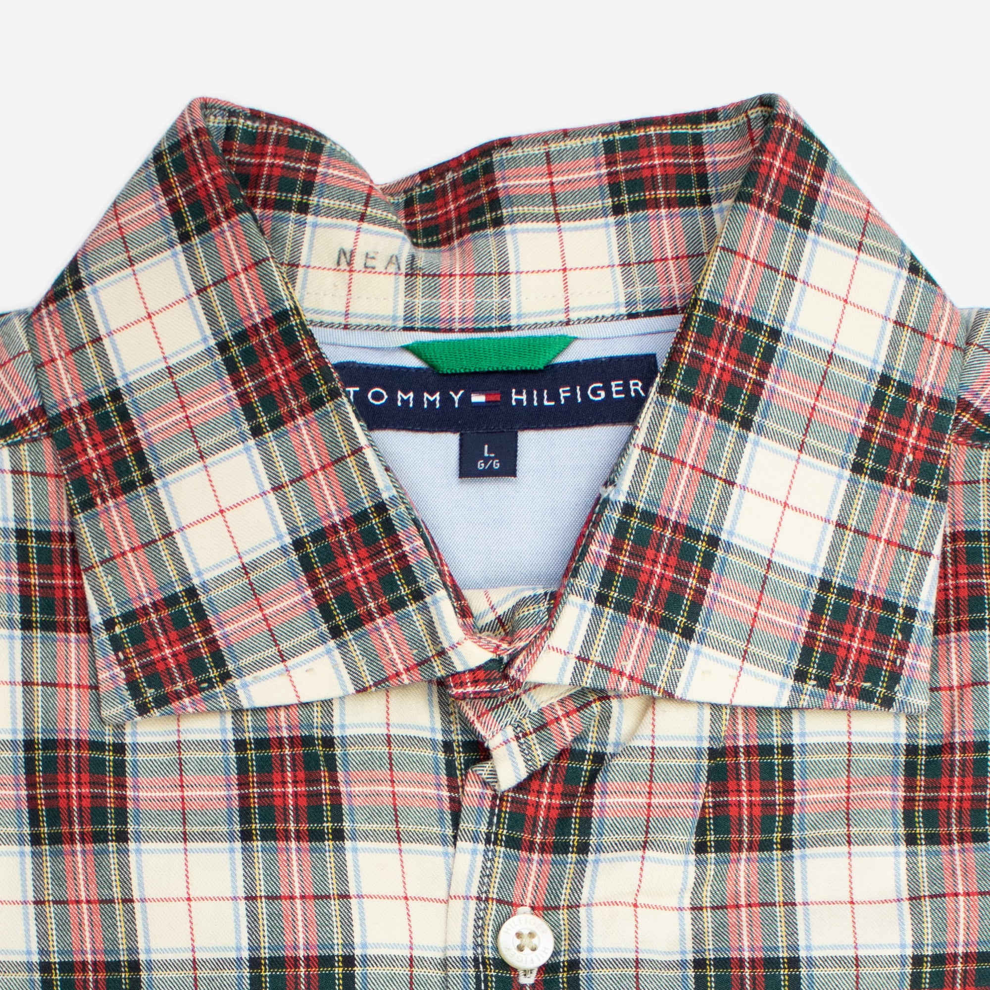 Vintage 100 Cotton Red Green Cream Plaid Large Long Sleeve Shirt